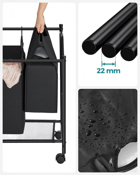 Cos de rufe cu 4 compartimente detasabile , portabil cu 4 roti , 4 x 35 L , negru [6]