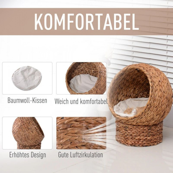 Cosulet pentru pisici impletit din frunze de bananier , L 42 x L 33 x H 52 cm , natur [8]
