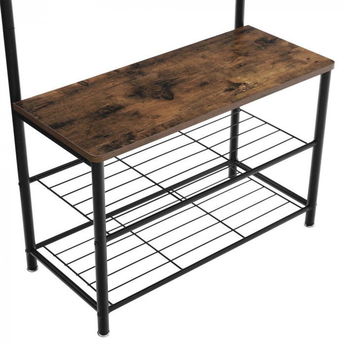 Cuier pentru haine cu banca , inaltime 175 cm, stil industrial , Nuc/Negru [9]
