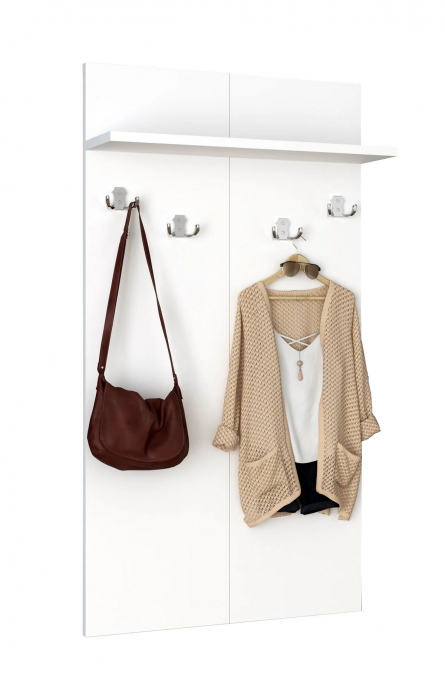 Cuier suspendat pe perete cu 4 carlige , PAL , 110 x 60 x 5 cm  , alb [2]