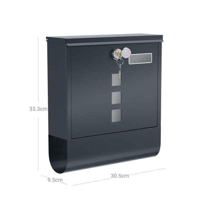 Cutie postala metalica cu suport pentru ziar/reviste , incuietoare , 30,5 x 9,5 x 33,3 cm Negru [6]