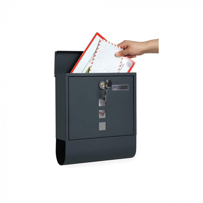 Cutie postala metalica cu suport pentru ziar/reviste , incuietoare , 30,5 x 9,5 x 33,3 cm Negru [4]