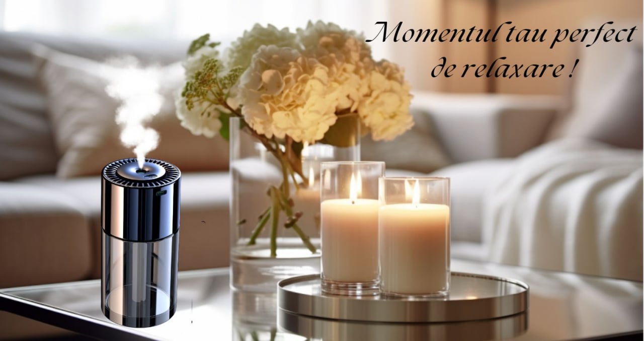 Difuzor smart aromaterapie cu proiector stele, alimentare USB sau baterie reîncărcabilă, neutralizare mirosuri, functie de oprire automata, pentru masina sau casa , 3 intervale de pulverizare , contro [10]