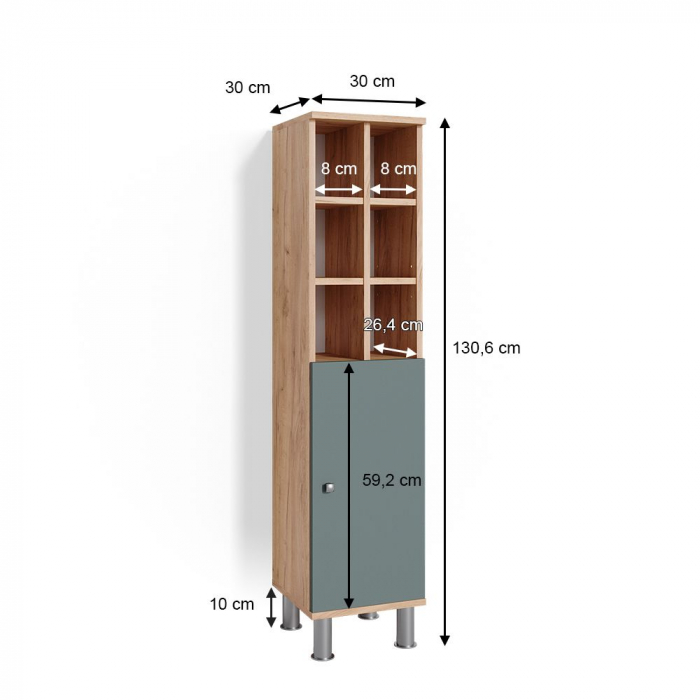 Dulap baie Fynn , MDF , 30 x 130,6 x 30 , Sonoma/Verde mat [5]