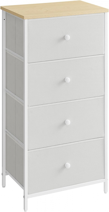 Dulap de depozitare cu 4 sertare , MDF , manere din lemn  , 30 x 45 x 91,7 cm , alb/stejar [4]