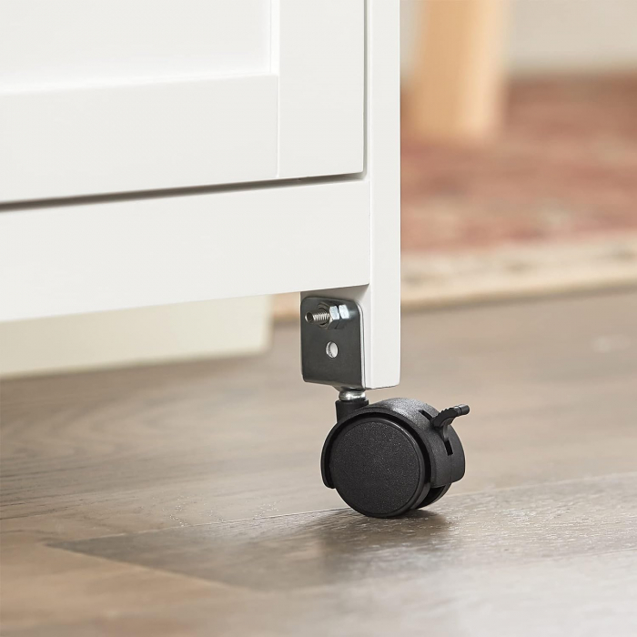 Dulap de depozitare portabil pentru bucatarie din lemn de pin , tip insula , cu blat din lemn de arbore de cauciuc , 68 x 38 x 85 cm , alb / natur [6]