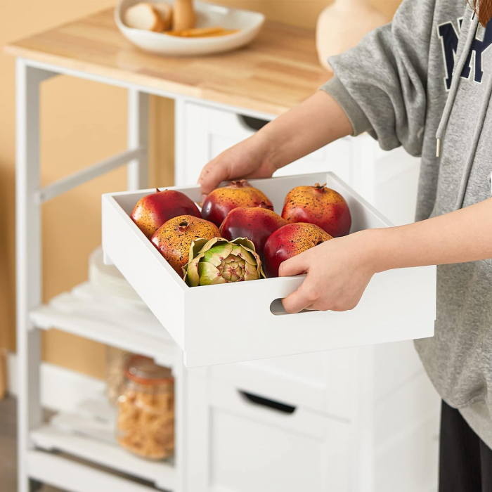 Dulap de depozitare portabil pentru bucatarie din lemn de pin , tip insula , cu blat din lemn de arbore de cauciuc , 68 x 38 x 85 cm , alb / natur [4]