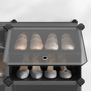 Dulap modular de depozitare din plastic cu 8 compartimente cu usa si carlige laterale  , 30 x 40 x 30 cm , negru / transparent [7]