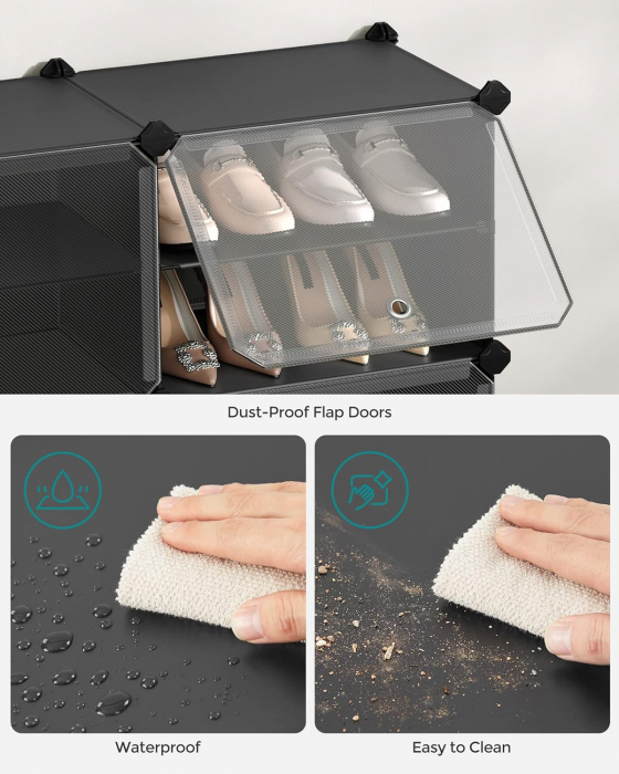 Dulap modular de depozitare din plastic cu 8 compartimente cu usa si carlige laterale  , 30 x 40 x 30 cm , negru / transparent [6]