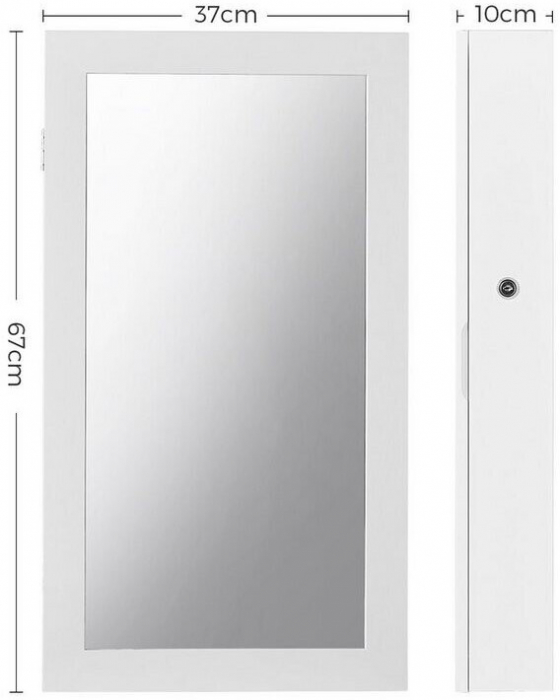 Dulap suspendat cu oglinda pentru organizarea bijuteriilor , MDF , 37 x 10 x 67 cm , alb [4]