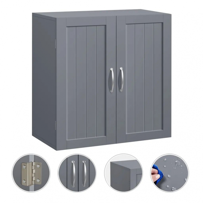 Dulap suspendat de baie , 2 usi , rezistent la umezeala , MDF , 59,5 x 31 x 59,5 cm , gri [5]