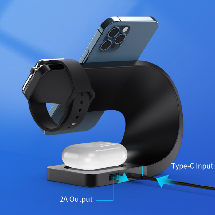 Incarcator wireless 4 in 1 PowerHub, Statie de incarcare Fast Charge 15W , Incarcare rapida  a telefonului , smartwatchului  si al castilor wireless ,Incarca toate modelele de telefoane care au functi [10]