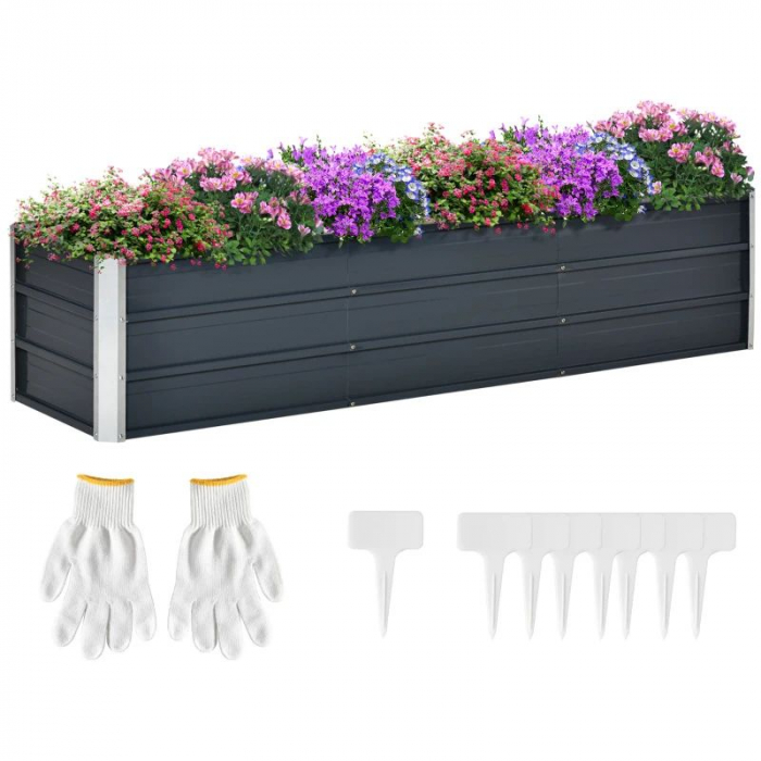 Jardiniera / Pat inaltat din otel pentru exterior , cu manusi si marcatoare incluse , 183 x 47 x 40 cm , gri [3]