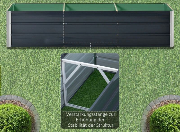 Jardiniera / Pat inaltat din otel pentru exterior , cu manusi si marcatoare incluse , 183 x 47 x 40 cm , gri [8]