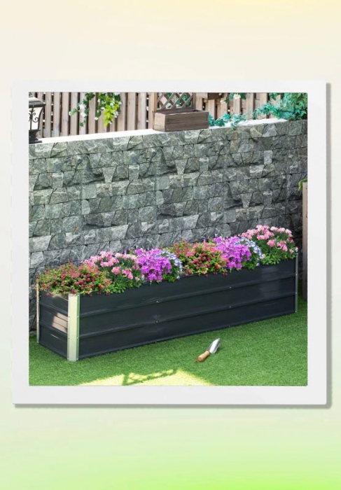 Jardiniera / Pat inaltat din otel pentru exterior , cu manusi si marcatoare incluse , 183 x 47 x 40 cm , gri [2]