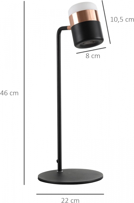 Lampa de masa LED , reglabila 90 de grade , stil industrial , 27 x 24 x 51 cm , metal , negru + auriu [3]