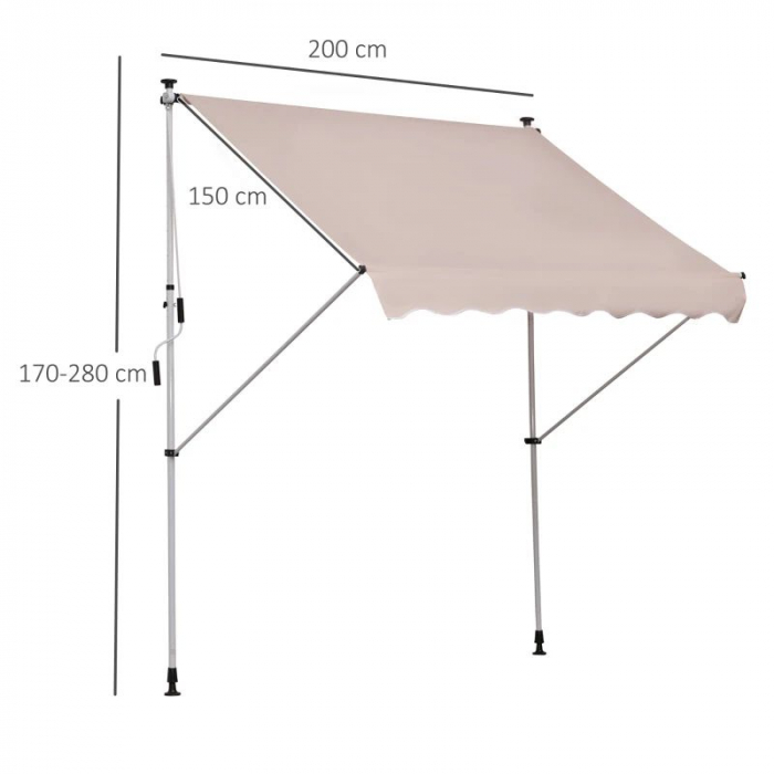 Marchiza / Copertina retractabila cu manivela , 2 x 1.5 m, inaltime reglabila 170-280 cm , crem [5]