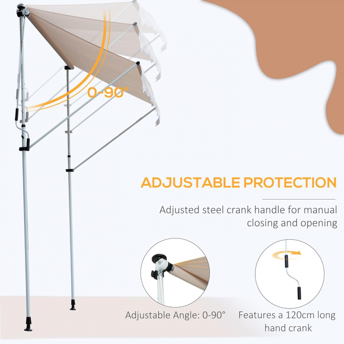 Marchiza / Copertina retractabila cu manivela , 2 x 1.5 m, inaltime reglabila 170-280 cm , crem [8]