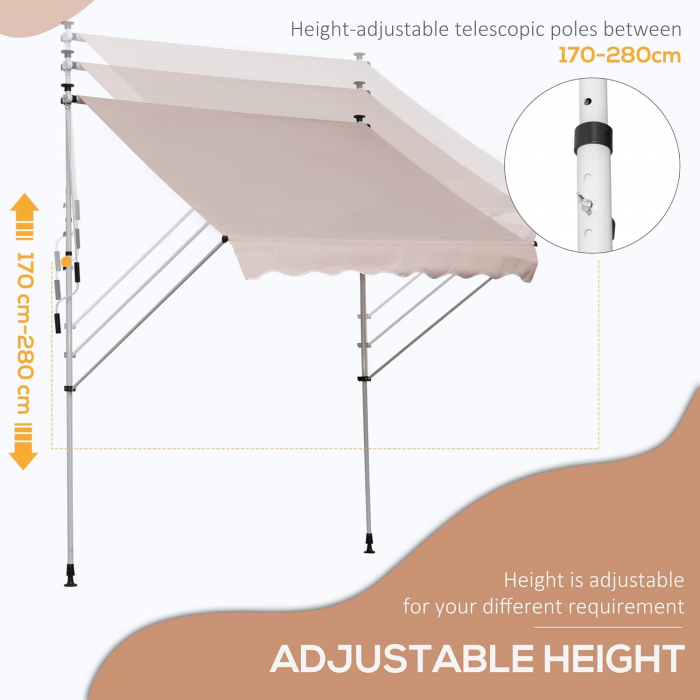 Marchiza / Copertina retractabila cu manivela , 2 x 1.5 m, inaltime reglabila 170-280 cm , crem [6]