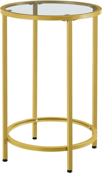 Masa de cafea pentru living , cadru metalic auriu, blat sticla securizata , 41 cm diametru , 61 cm inaltime , metal ,auriu [2]