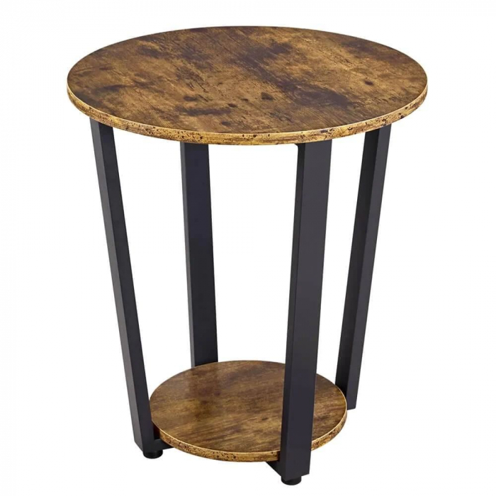 Masa de living rotunda , cu raft de depozitare ,stil industrial , cadru metalic ,diametru 50 cm ,  mdf , maro vintage [3]