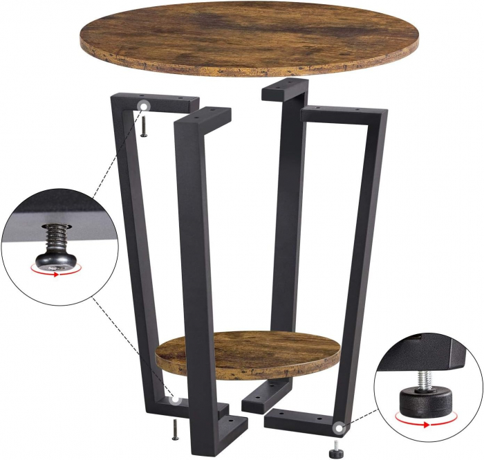 Masa de living rotunda , cu raft de depozitare ,stil industrial , cadru metalic ,diametru 50 cm ,  mdf , maro vintage [6]