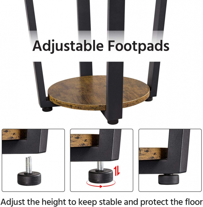 Masa de living rotunda , cu raft de depozitare ,stil industrial , cadru metalic ,diametru 50 cm ,  mdf , maro vintage [7]
