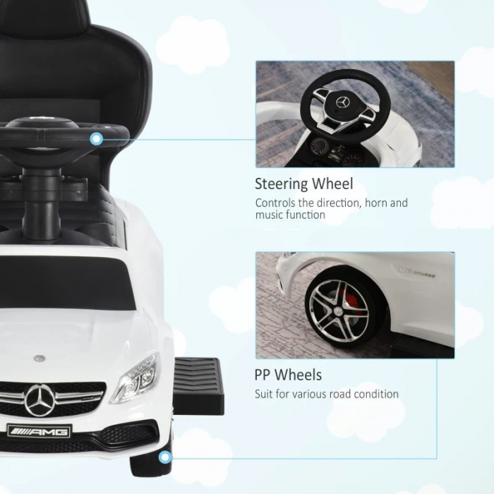 Masina Mercedes AMG C63 pentru copii cu maner , spatiu de depozitare si protectii laterale detasabile , potrivit pentru copii intre 12-36 luni , alb [9]