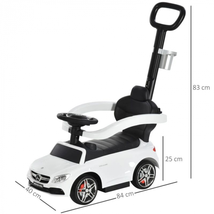 Masina Mercedes AMG C63 pentru copii cu maner , spatiu de depozitare si protectii laterale detasabile , potrivit pentru copii intre 12-36 luni , alb [7]