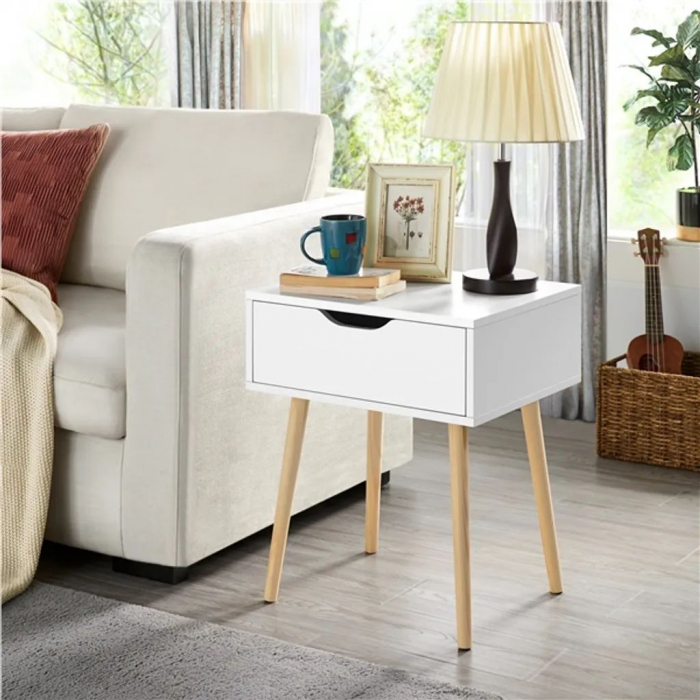 Masuta multifunctionala pentru living , MDF , picioare lemn de pin, 48,5 x 41 x 57,5 cm, alb [5]