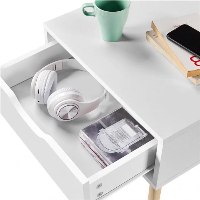 Masuta multifunctionala pentru living , MDF , picioare lemn de pin, 48,5 x 41 x 57,5 cm, alb [7]