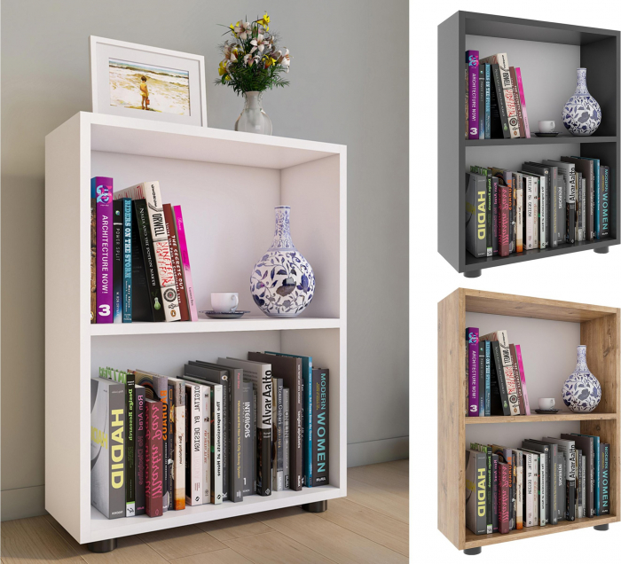 Minibiblioteca cu 2 rafturi , MDF , H. 114 x B. 56 x T. 30 cm , alb [3]