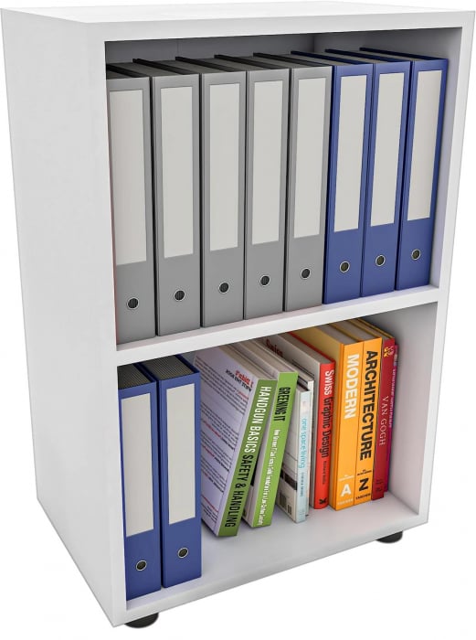 Minibiblioteca cu 2 rafturi , MDF , H. 114 x B. 56 x T. 30 cm , alb [4]