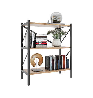 Minibiblioteca cu cadru metalic pentru depozitare si  2 rafturi , 66,0 x 34,0 x 85,0 cm , negru/sonoma [3]