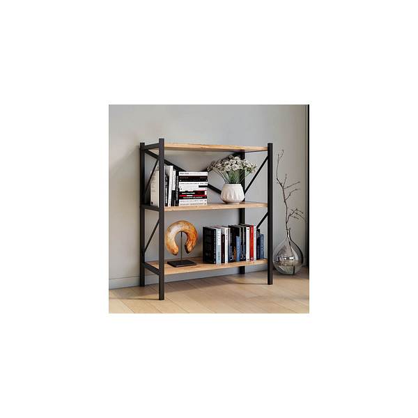 Minibiblioteca cu cadru metalic pentru depozitare si  2 rafturi , 66,0 x 34,0 x 85,0 cm , negru/sonoma [4]