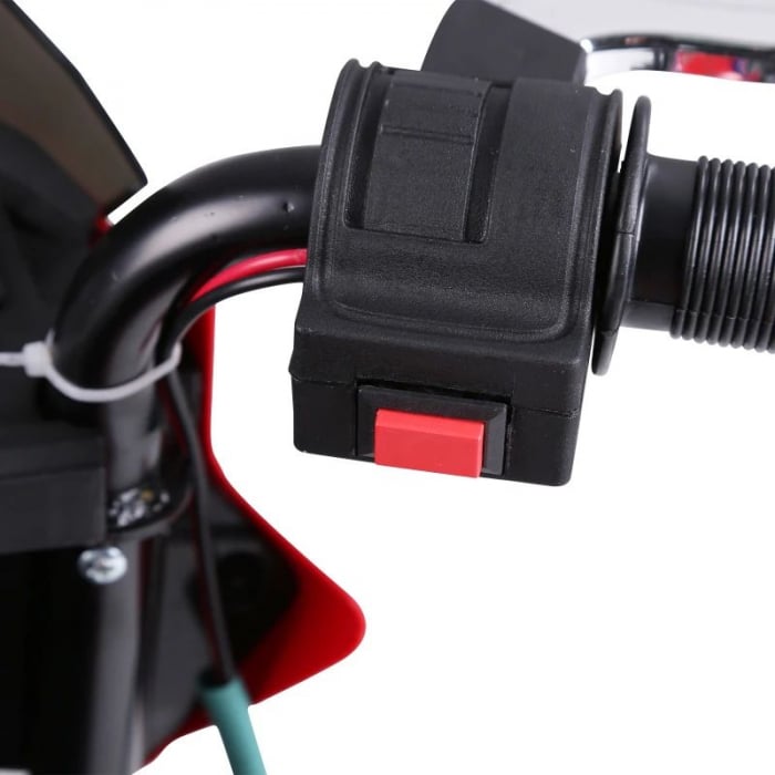 Motocicleta electrica cu suspensie dubla , faruri led si stopuri luminate , roti antialunecare , roti ajutatoare suplimentare pentru incepatori , slot card , mp3 si usb , rosu [5]