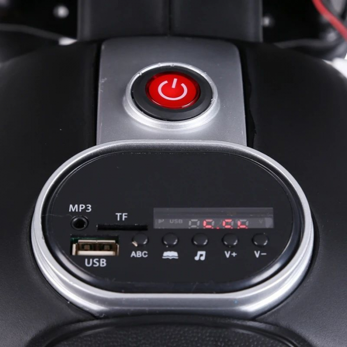 Motocicleta electrica cu suspensie dubla , faruri led si stopuri luminate , roti antialunecare , roti ajutatoare suplimentare pentru incepatori , slot card , mp3 si usb , rosu [6]