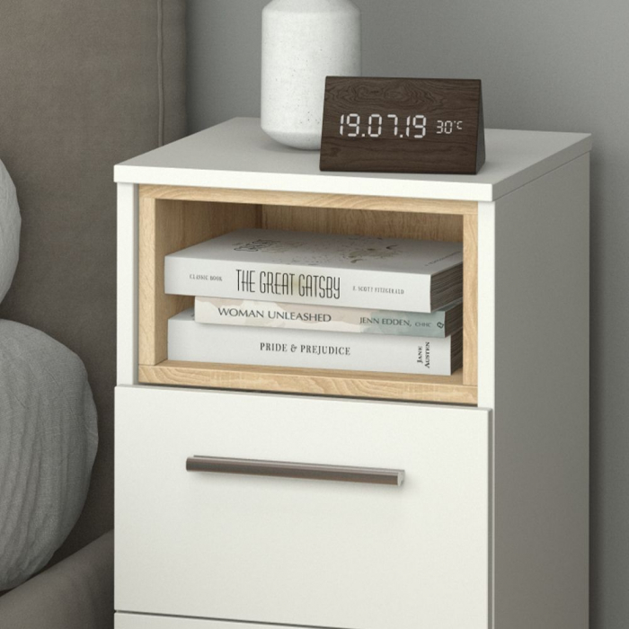 Noptiera Beatrice , MDF , 68x36x36 , Alb /Sonoma [5]