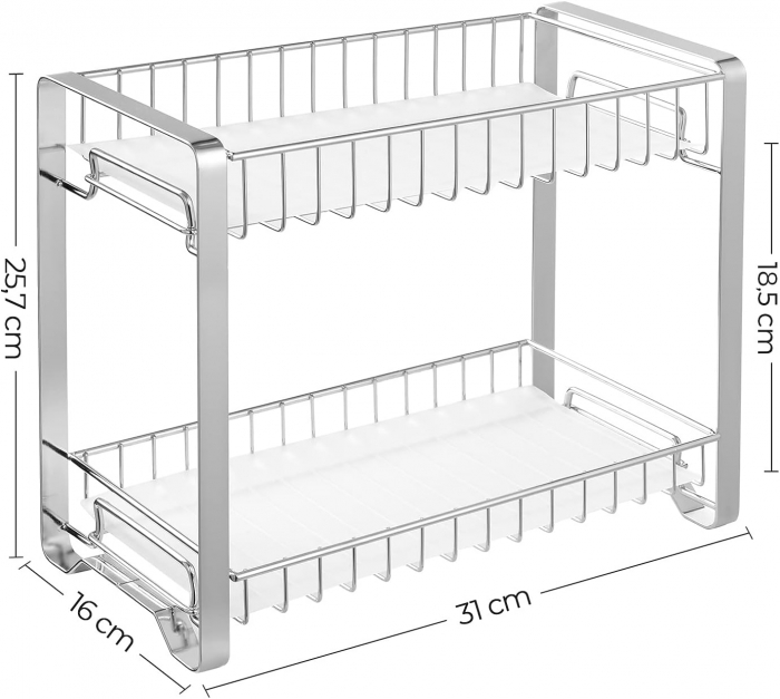 Organizator metalic pentru bucatarie , 2 spatii de depozitare , metal , 16D x 31W x 25.7H , gri [4]