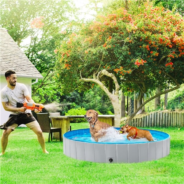 Piscina pliabila premium pentru animale de companie , nu necesita umflare , 100 x 30 cm , PVC rezistent , albastru /gri [4]
