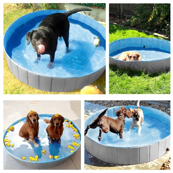 Piscina pliabila premium pentru animale de companie , nu necesita umflare , 100 x 30 cm , PVC rezistent , albastru /gri [2]