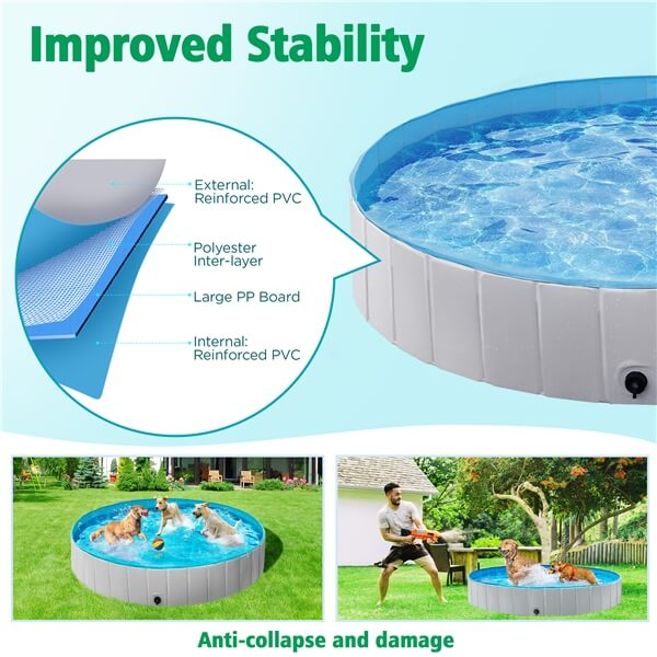 Piscina pliabila premium pentru animale de companie , nu necesita umflare , 100 x 30 cm , PVC rezistent , albastru /gri [5]