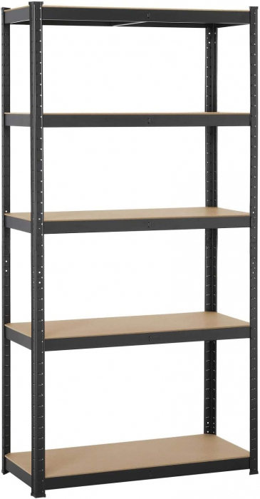 Raft de depozitare industrial cu 5 polite reglabile , sustine pana la 175 kg per polita , asamblare fara suruburi , 153 x 75 x 30 cm , negru [3]