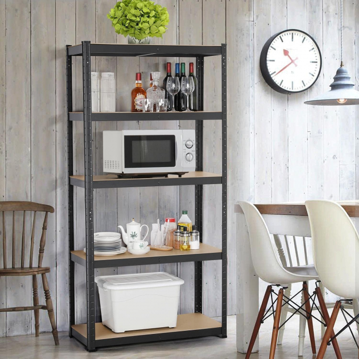 Raft de depozitare industrial cu 5 polite reglabile , sustine pana la 175 kg per polita , asamblare fara suruburi , 153 x 75 x 30 cm , negru [2]