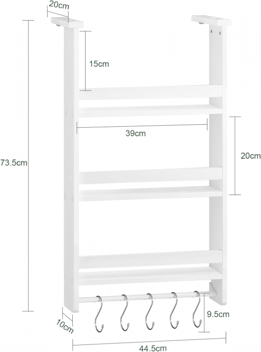 Raft pentru condimente suspendat cu suport pentru prosoape si 5 carlige , MDF , L 44,5 x H 73,5 cm , alb [6]