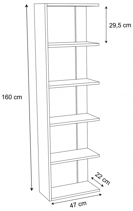 Raft tip biblioteca , 5 polite de depozitare , MDF , 160 x 22 x 47 cm , alb/negru [3]