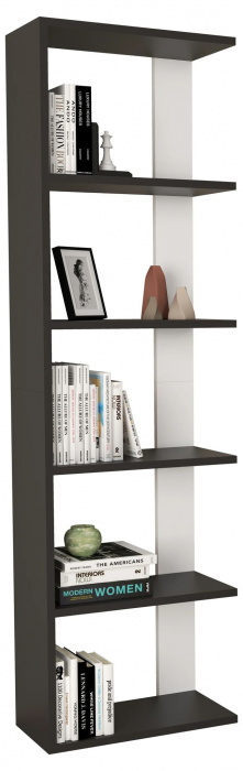 Raft tip biblioteca , 5 polite de depozitare , MDF , 160 x 22 x 47 cm , alb/negru [2]