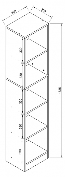 Raft tip biblioteca cu 5 polite , MDF , H:183cm x38cm x 30cm ,  alb [3]