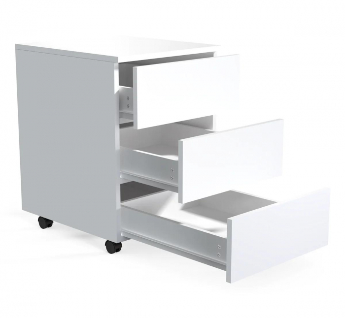 Rollbox pentru birou cu 3 sertare , portabil , H. 55 x L. 39 x D. 45 cm , alb [3]