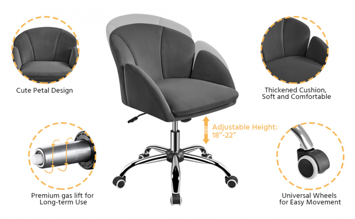 Scaun de birou catifea , reglabil , captuseala din spuma ,  60x61x82 cm , gri [9]